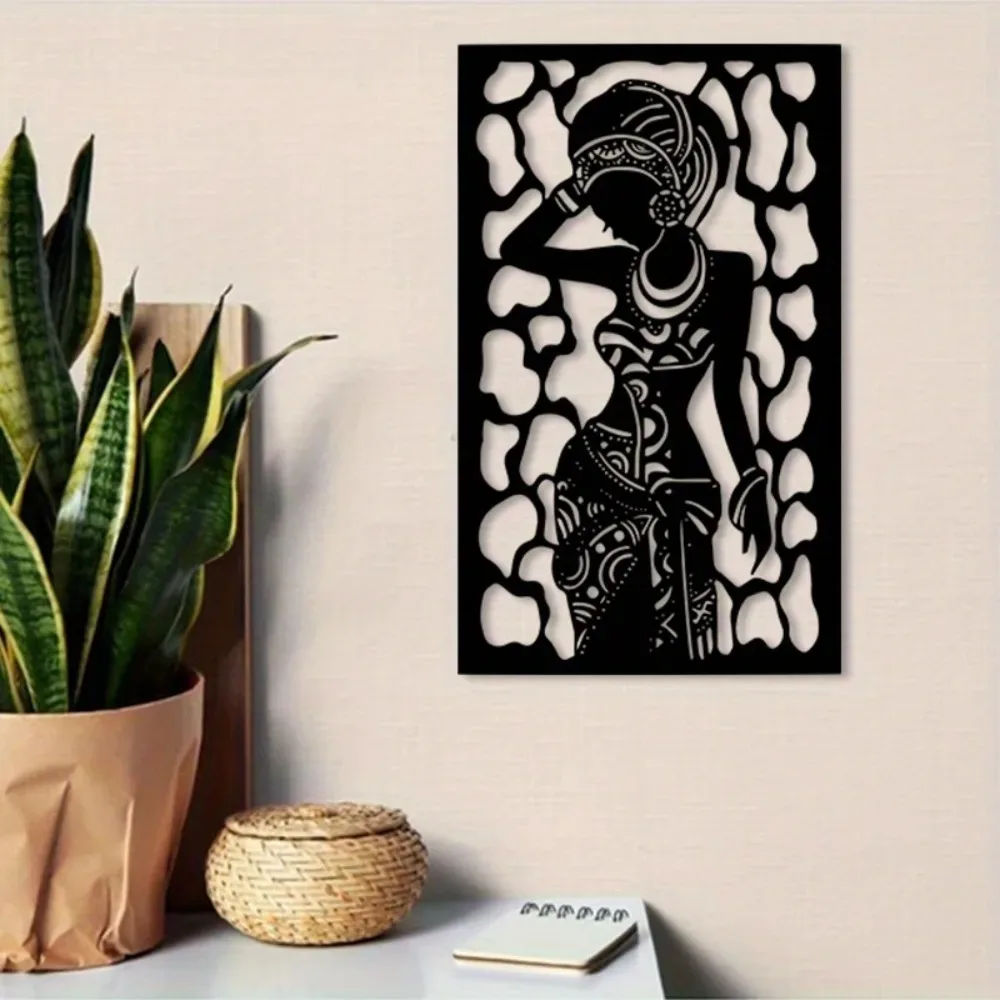 CIFBUY Metal Wall Art African Woman Iron Plaque Sculpture Vintage Ethnic Indoor Outdoor Home Decor Ornament