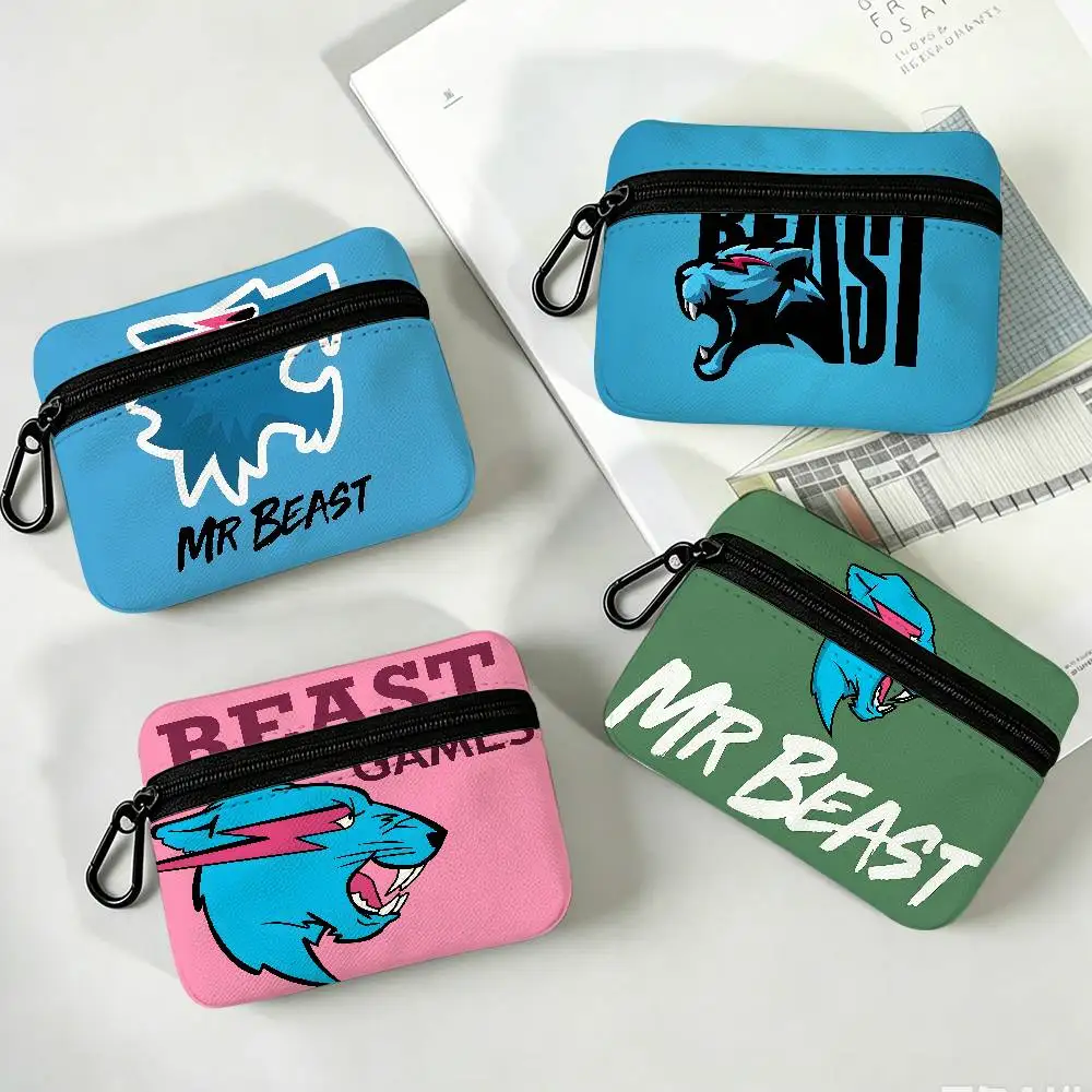 M-MrBeast-Person Portable Oxford Fabric Mini Wallet Carabiner Design Small Coin Bag For Cards Keys Earphones