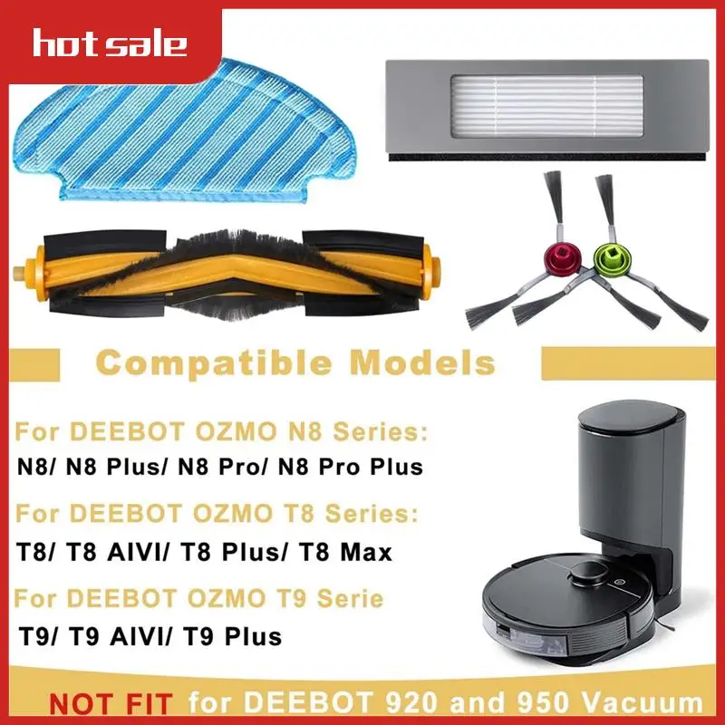 

1 комплект деталей, аксессуары для Ecovacs DEEBOT OZMO T8 AIVI T8 Max T9 T8 серии N8 Pro N8 Pro + основная боковая щетка, фильтр, ткань для швабры