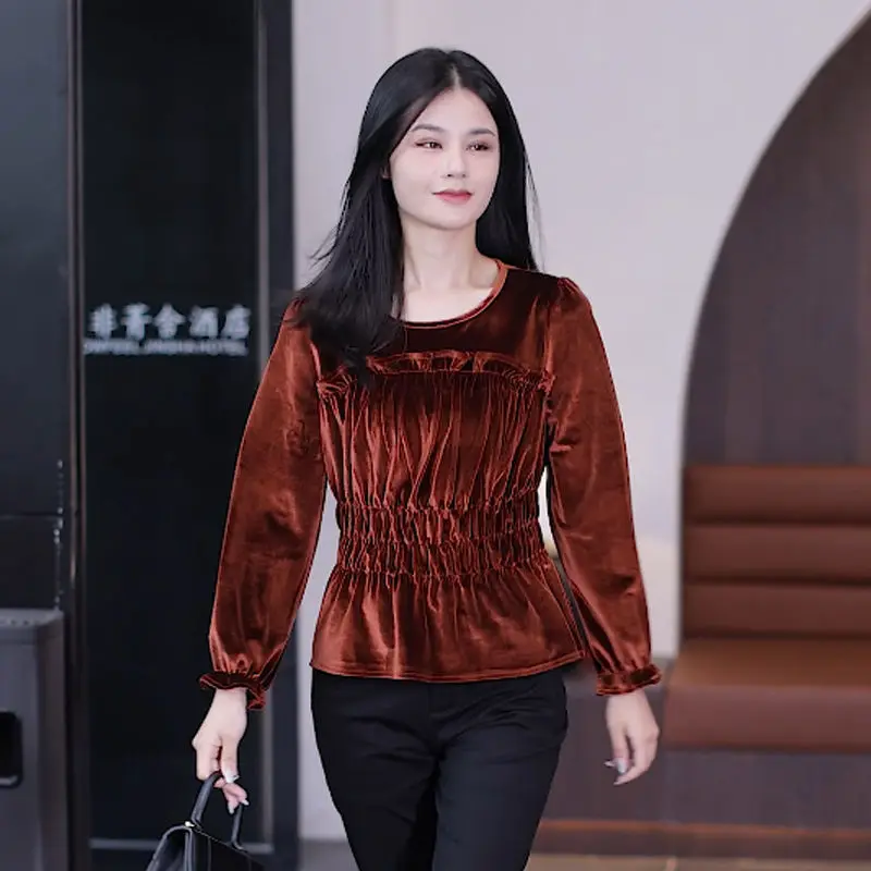 

New Elegant Long Sleeve Shirt High Age-Reducing Fashionable Small Top For Spring And Autumn TT625