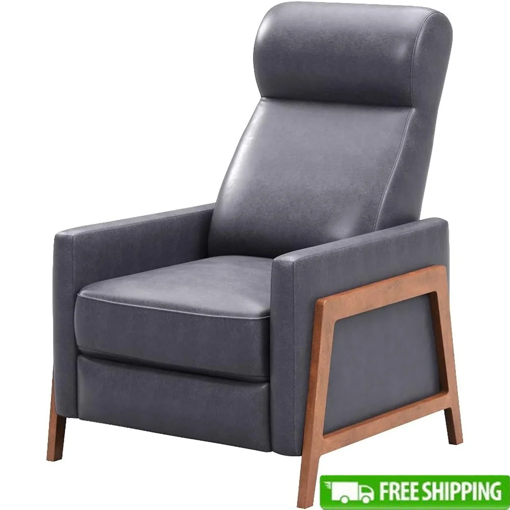 

Manual Recliner Chair Leather Pushback Accent Chair with Thin Track Arms Overstuffed Cushions Stable Support Durable Wood Frame
