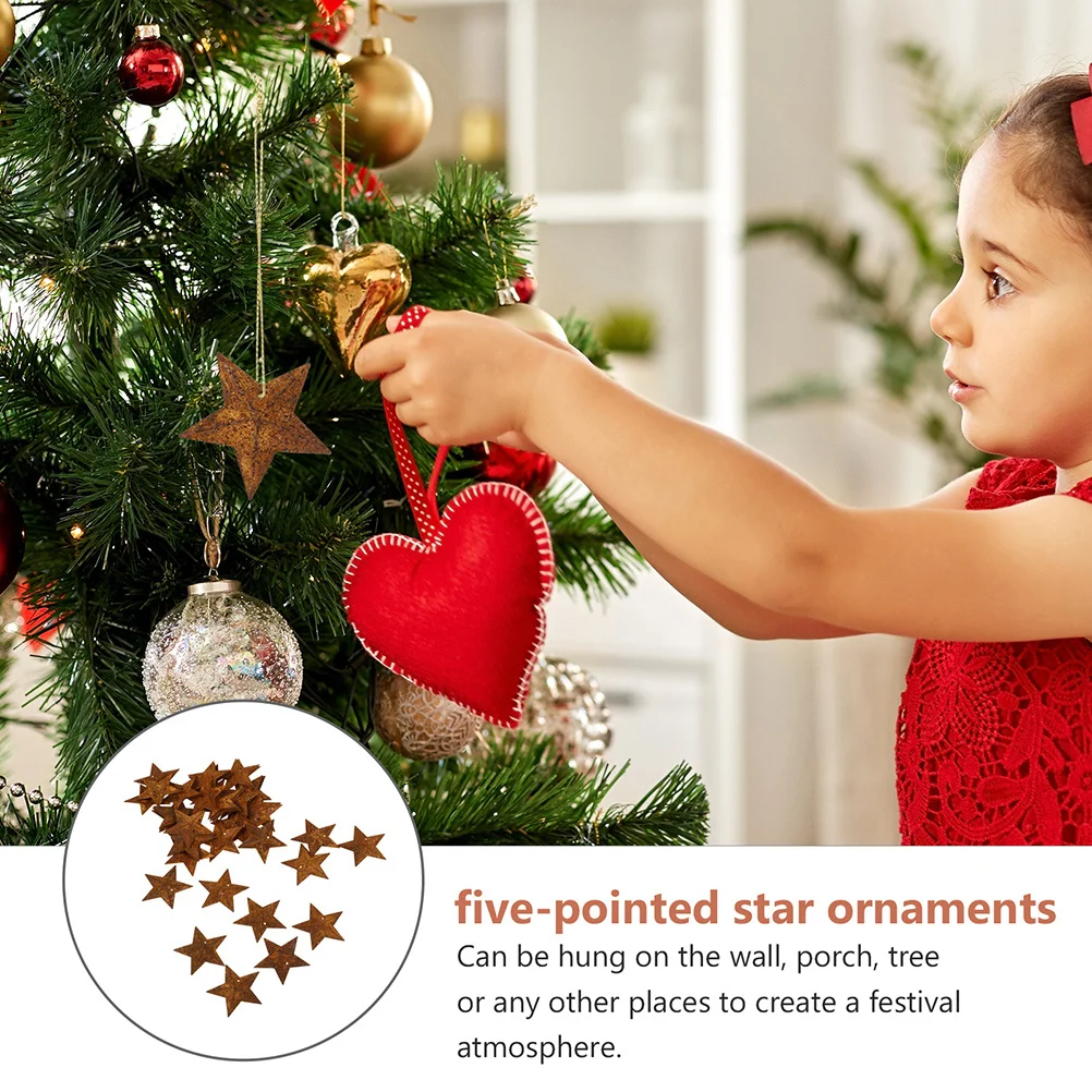 30 Pcs Decor Rusty Pentagram Country Christmas Decorations Tree Barn Star Miniatures Metal Stars Small for Crafts