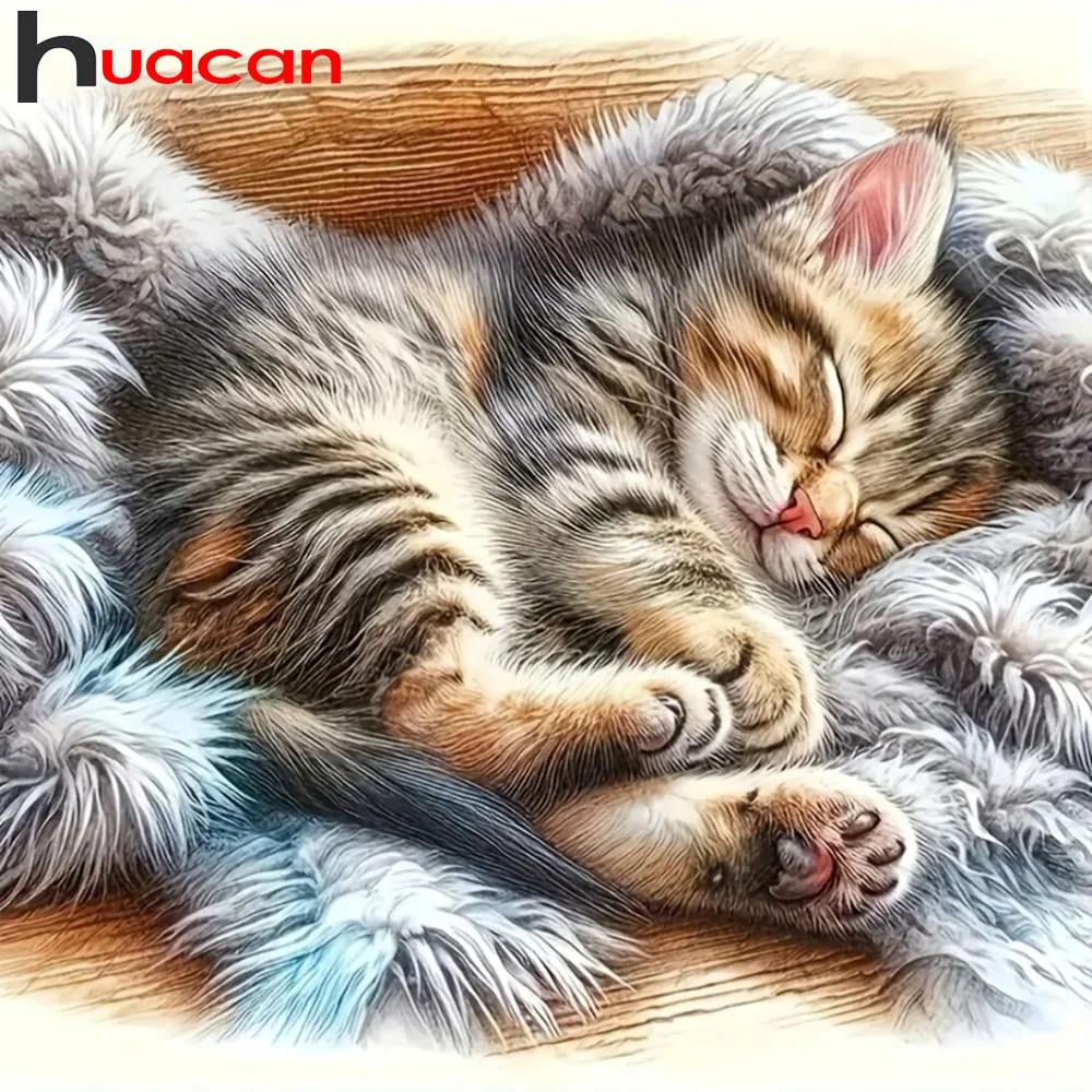 Huacan 5D DIY Diamantmalerei Schlafende Katze Diamantstickerei Tier Komplettset Dekorative Gemälde