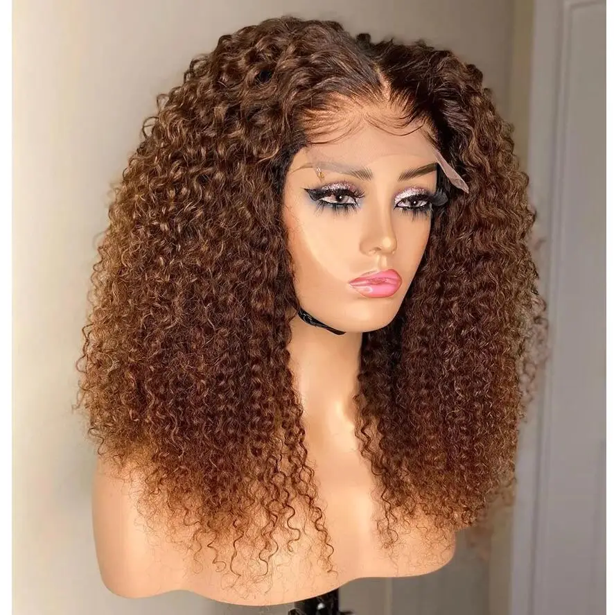 26Inch Soft Brown Kinky Curly Long 180Density Lace Front Wig For Black Women Babyhair Heat Resistant Preplucked Glueless Daily