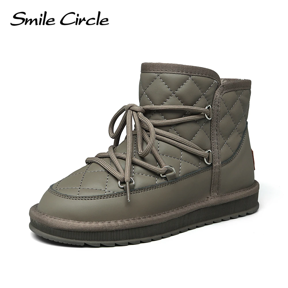 Smile Circle Snow Boots Women Winter Warm Plush Leather Ankle Boots