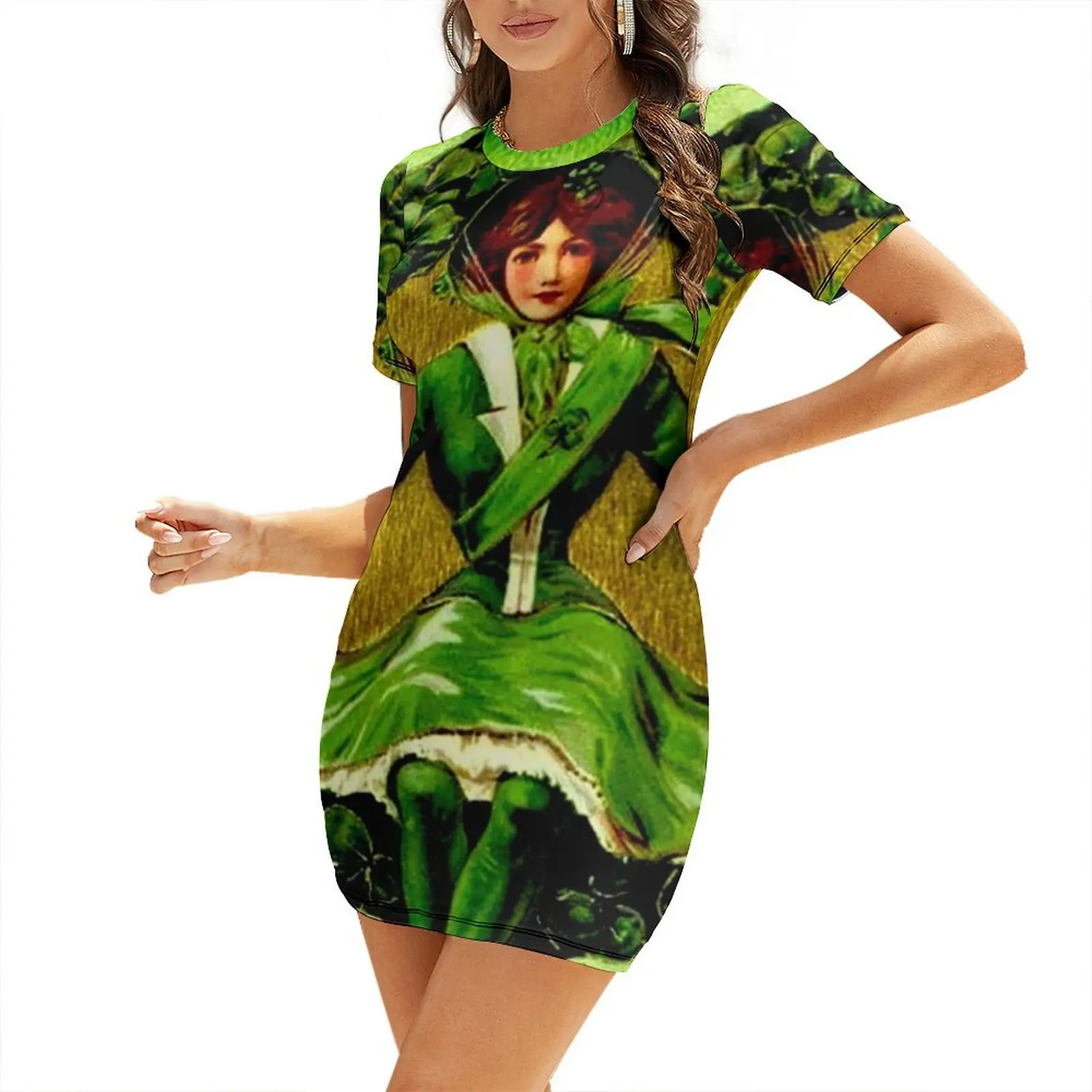 

St, Patricks Day : Erin Go Bragh Vintage Print Short Sleeved Dress sexy dress for women Dress vintage