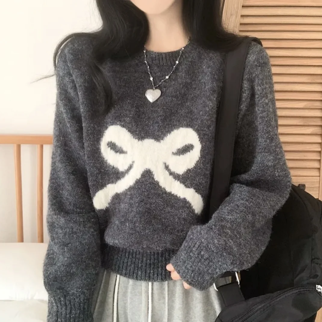 Elegancki damski sweter z dzianiny o luźnym kroju, z uroczym węzłem, w stylu lazy, miękki, przytulny, idealny na jesień i zimę, nowość, modny top dla kobiet...