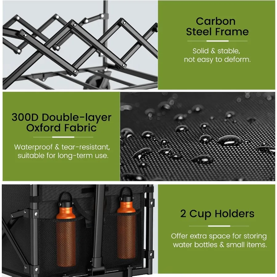 Collapsible Wagon with Wheels for Grocery Shopping Sports Garden and Camping 220 lbs Capacity Foldable Utility Cart with Flexib