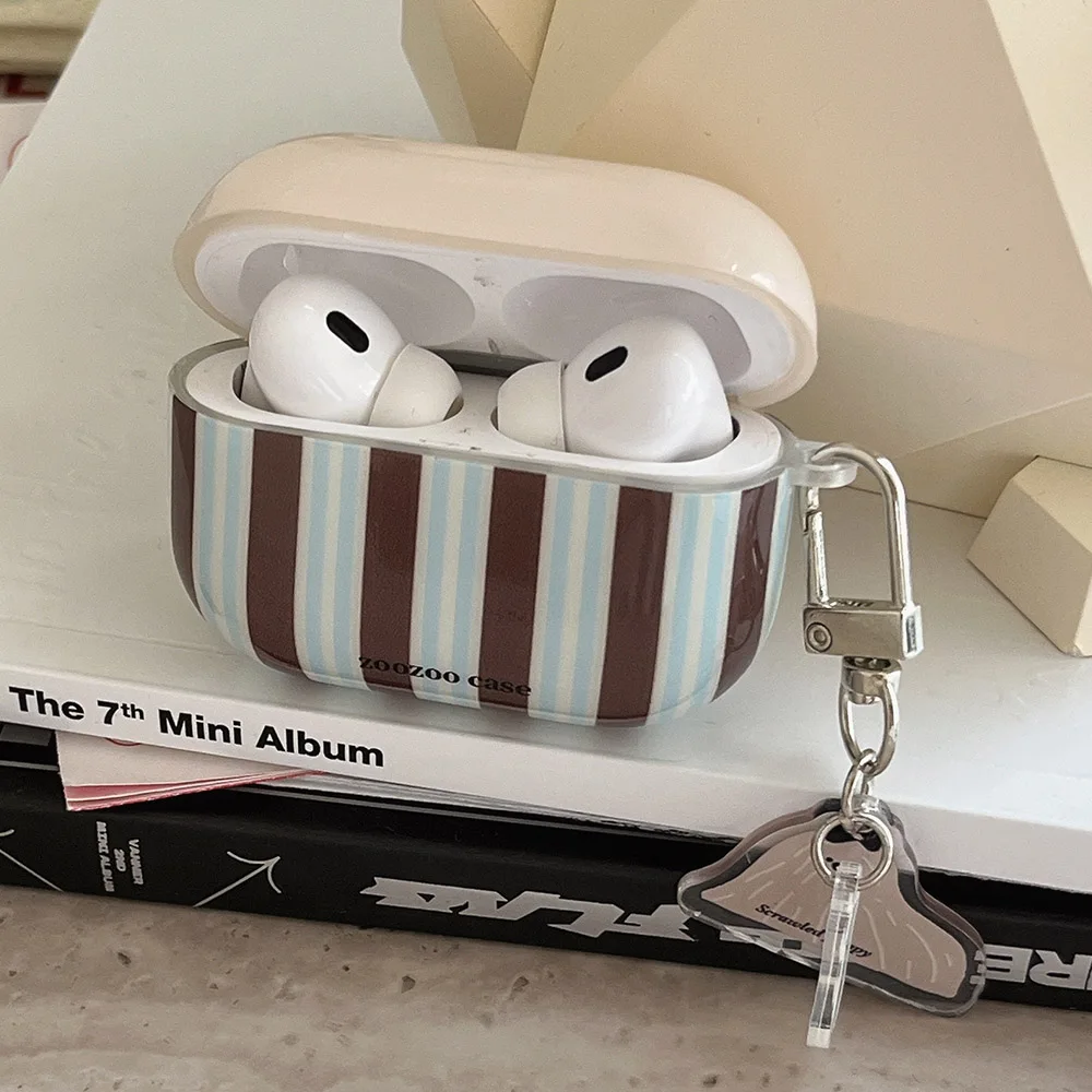 Korea Stripe Earphone Case For Airpods 1 2 3 4 Cover For Airpods Pro 2 2nd Headphone Accessories INS Cute Soft Protection Funda