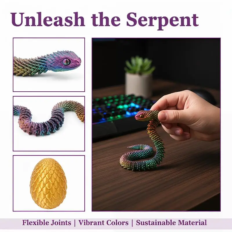 30cm Long 3D Printed Snake with 8.5cm Egg Ideal for Authentic Home and Office Display
