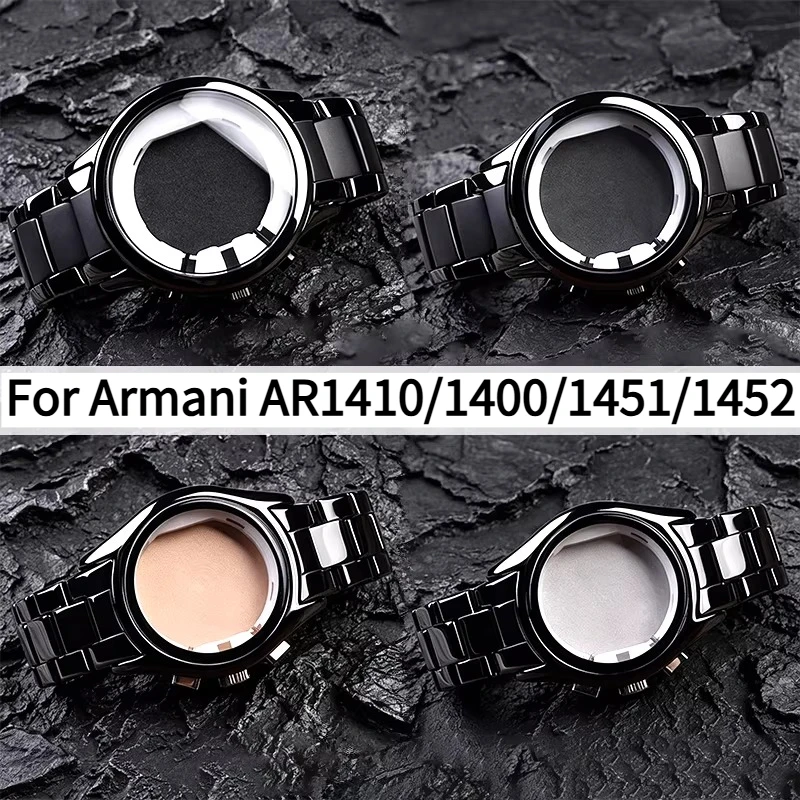 セラミック時計ストラップ時計ケースカバーオリジナルアルマーニ-ar1410-ar1400-ar1451-ar1452-時計文字盤黒ストラップ男性用時計バンド