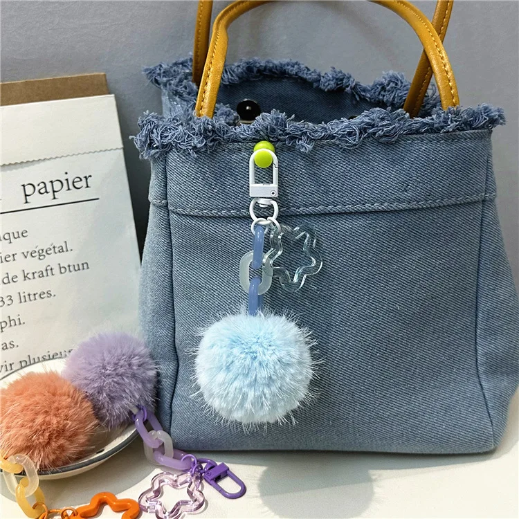 15pcs/set Soft Artificial Fur Keychain Plush Ball Key Ring Cute Pom Pom Bag Charm for Women Girls Porte Clef Pompon De Fourrure