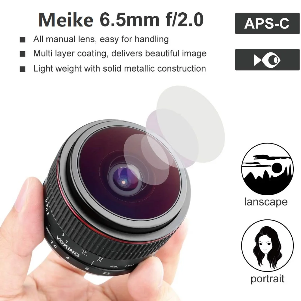 Meike 6.5 مللي متر f2.0 عدسة عين السمكة الدائرية APS-C لـ Fujifilm X-Mount X-T3 X-T30ii X-T100 X-T50 XS10 X-T4 X-E1 XT-2 X-T5 X-T2