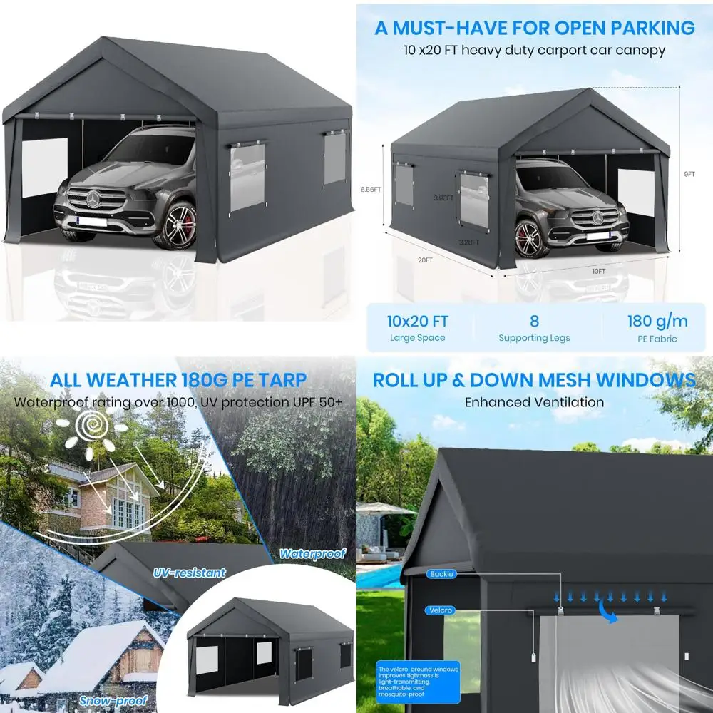 

carport 10x20 heavy duty portable garage,carport canopy with roll-up windows & doors,portable garages and shelters with removabl