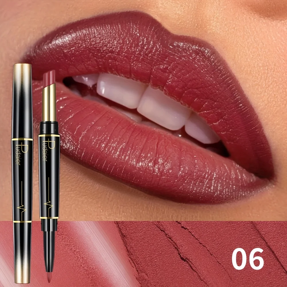 Double-headed lipstick - lip liner and lip gloss, moisturizing formula, not easy to smudge, suitable for daily use and parties.