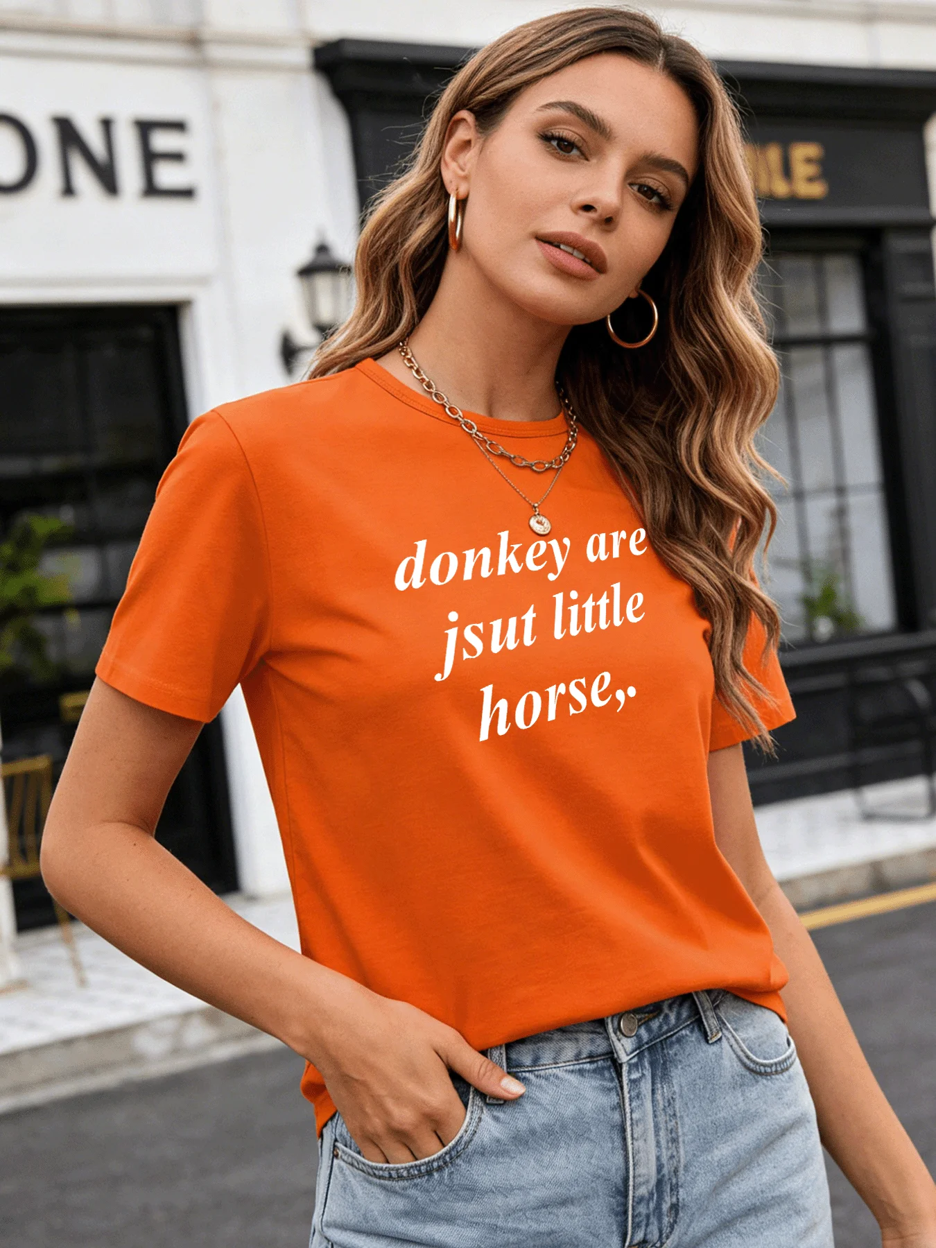 

2026 Spring/Summer New Women's Fashion Casual Loose Round Neck Simple Letter Print Short Sleeve T-Shirt Top Y2k Top