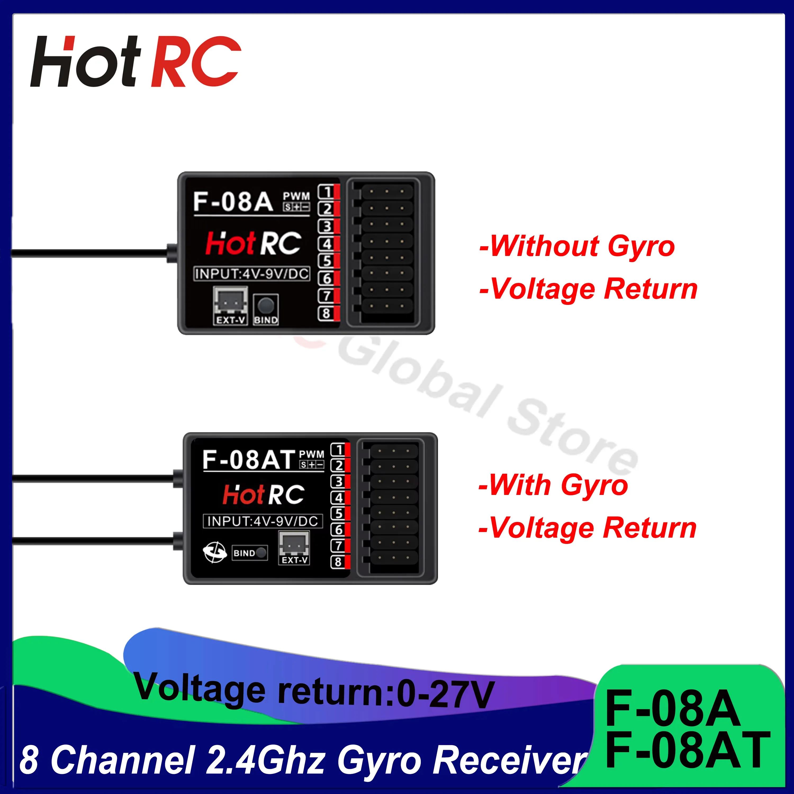 

HOTRC 8 Channel 8CH Transmitter Remote Control 2.4Ghz Voltage Return Gyro Receiver for CT-8A HT-8A RC Car Boat Tank Plane Drone