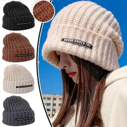 Thickened Knitted Hat Autumn Winter Large Volume Warm Ear Protection Woolen Hats Solid Cap Casual Polyester Skullies Beanies