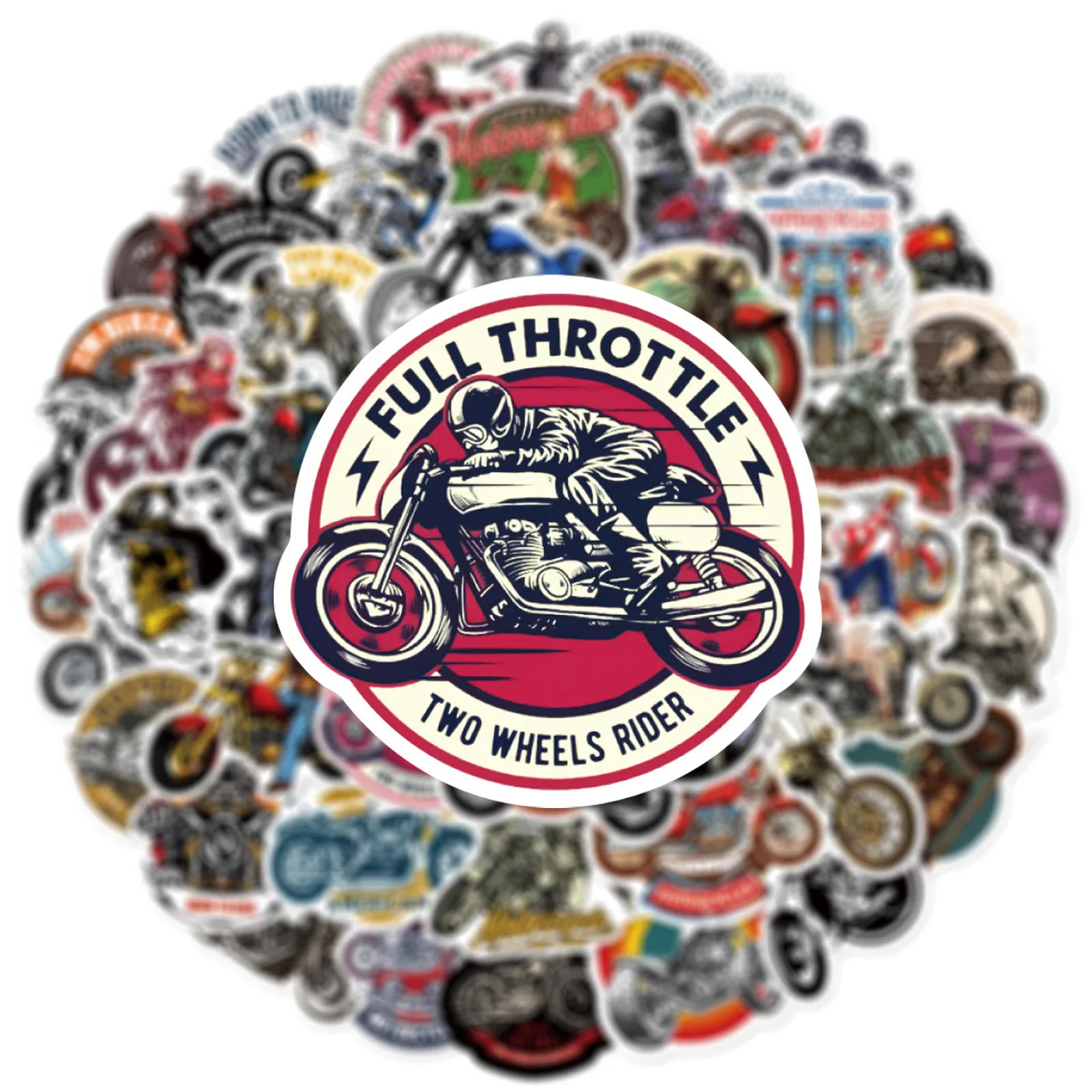 50 Stück Retro Coole Motorrad-Cartoon-Graffiti-Aufkleber DIY Handy Laptop Gepäck Tasse Skateboard Graffiti-Sticker Spaßiges Geschenk für Kinder