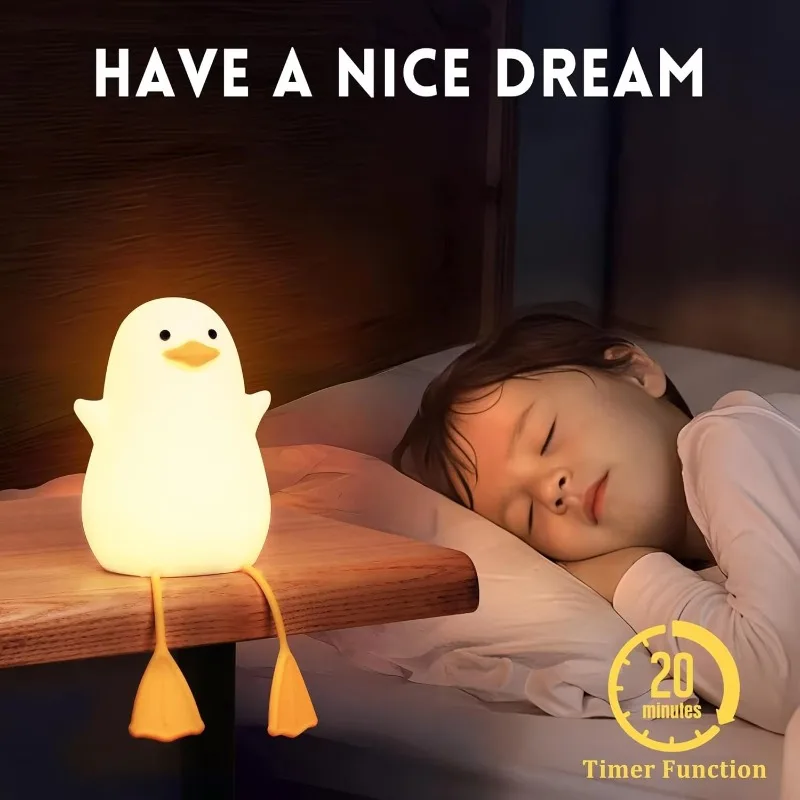 Duck Lamp Cute Duck Night Light USB Rechargeable Dimmable Nightlight Silicone LED Bedside Lamp with Touch Sensitive for Bedrooms