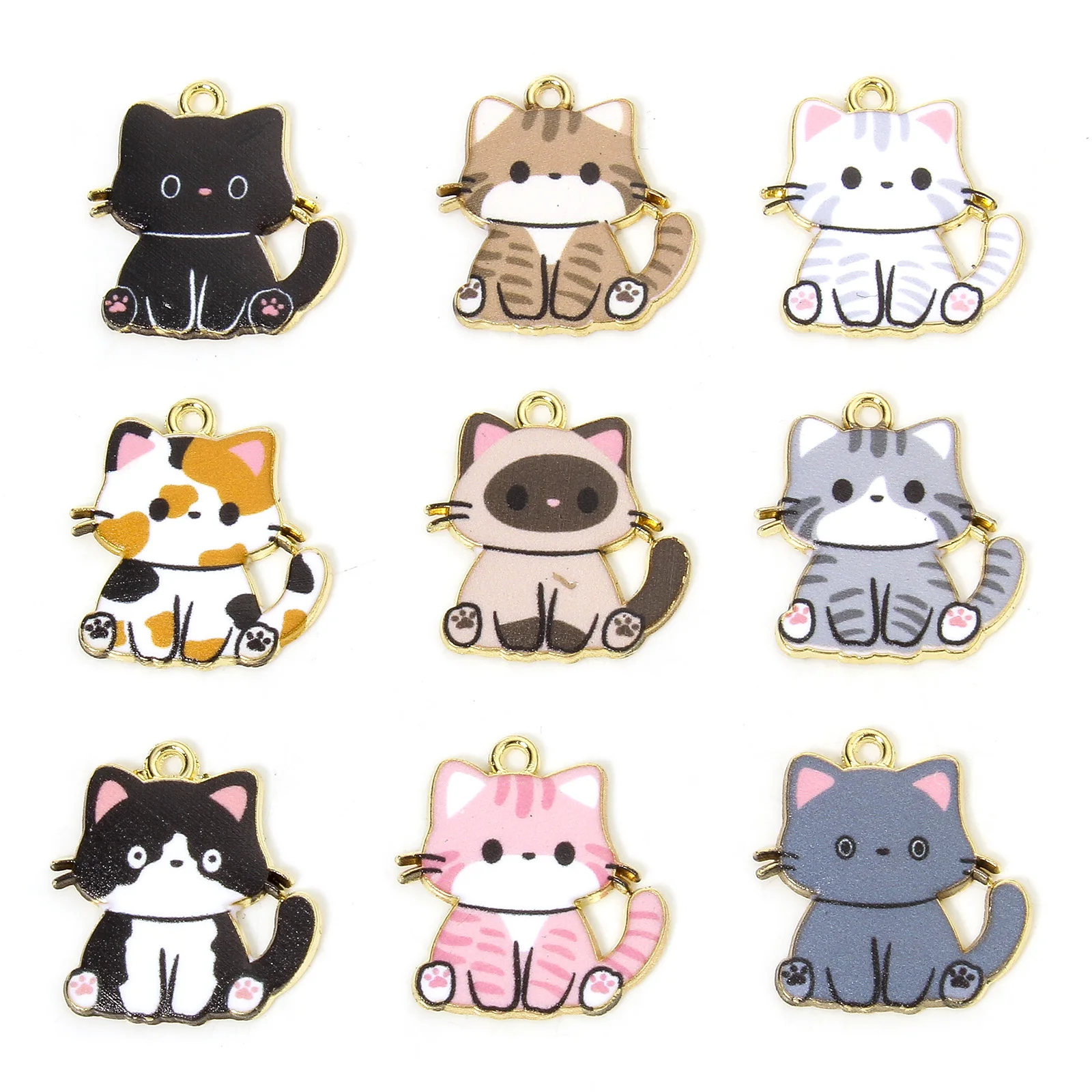 

10pcs New Cartoon Charms Multicolor Cat Animal Enamel Pendants DIY Necklace Earrings For Women Party Jewelry Findings 24mmx23mm