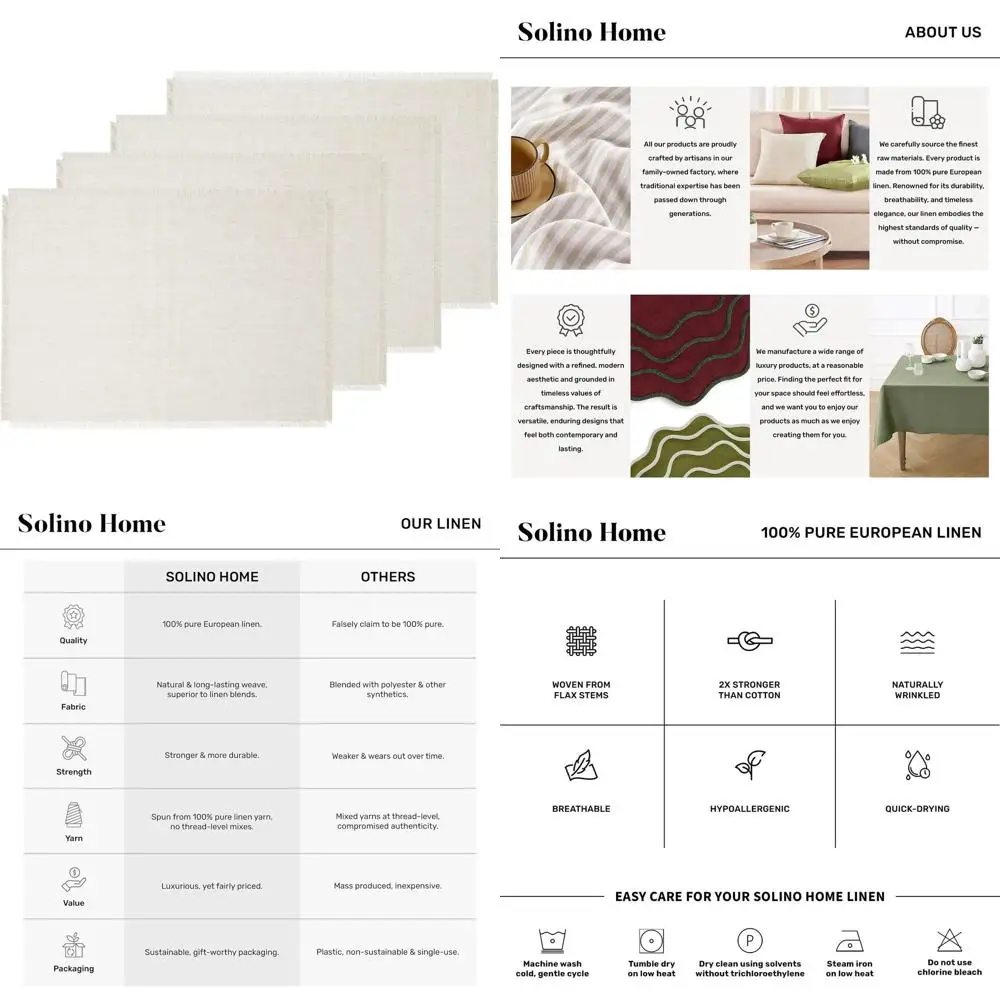 

Set of 4 Pure Linen Placemats - 14x19 Inches, Natural Light, Perfect for Christmas, Holidays, and New Year Celebrations with Fri