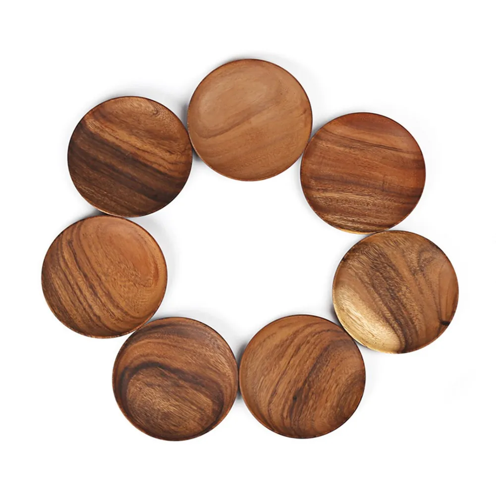 10cm Round Wooden Plate Simple Solid Wood Plate Tray for Cafe Dessert Salad Fruit Snack Platters Decorative Tray Food Plate