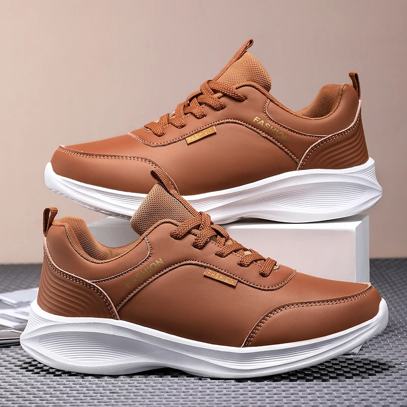 

Men Sports Shoes Autumn Lace Up Comfortable Youth Cushioning Wear-resistant Leather Outdoor Jogging Shoes for Men