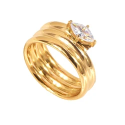 Horse Eye Stone Ring for Women Luxury Gold Plated Stainless Steel Multi Tun Engagement Wedding Ring