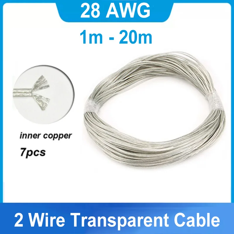 28AWG 2 Core Transparent Cable Copper Tinned Electrical Wire Parallel DC Power Flat Line for LED Light Strip 2468