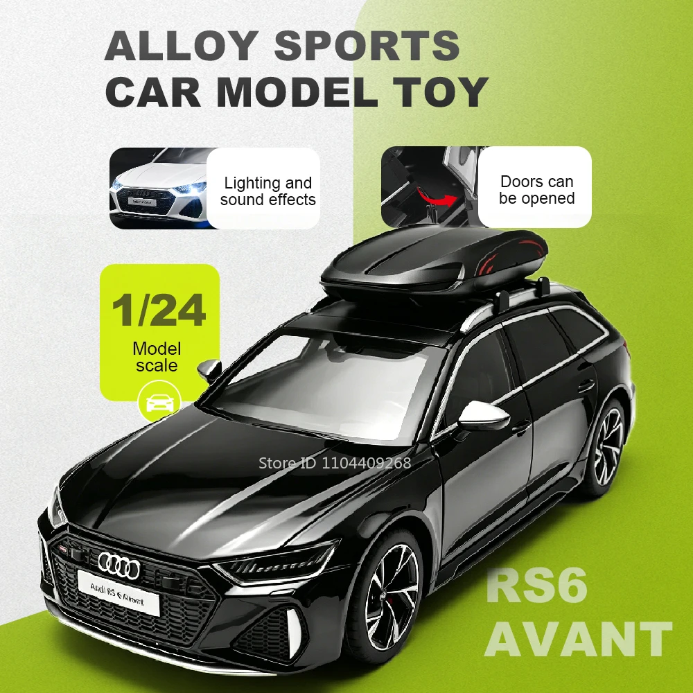 

Scale 1:24 RS6 AVANT A6L Model Car Toy Music Light Pull Back Supercar Alloy Die-cast Miniature Vehicles Models Table Ornament