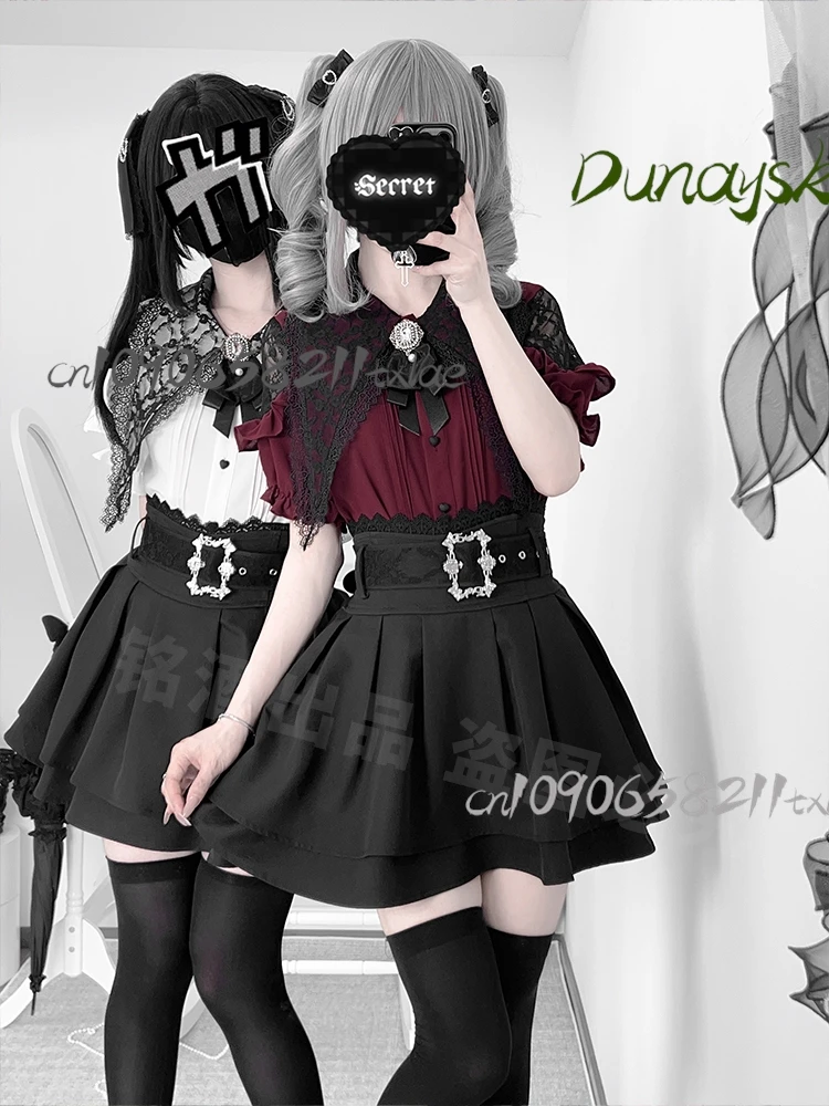 Jirai Kei Japanese air quality production summer organ pleated short sleeved shirt suspender skirt set Halloween cosplay
