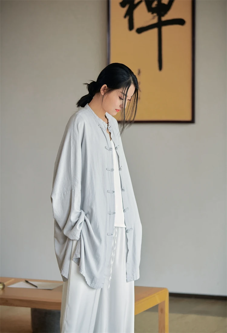 FengBaoyu Hochwertiges, langärmliges Damen-Freizeithemd aus Leinen im Retro-Stil mit Knöpfen – ideal für Freizeit und Entspannung während Ihres Feierns