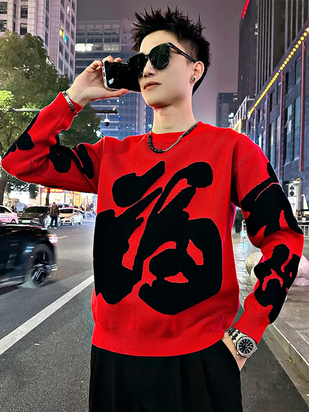 

Мужской вязаный свитер на Новый год (Год Змеи), китайский, зимний, модный, утепленный, длинный, с круглым вырезом, теплый топ