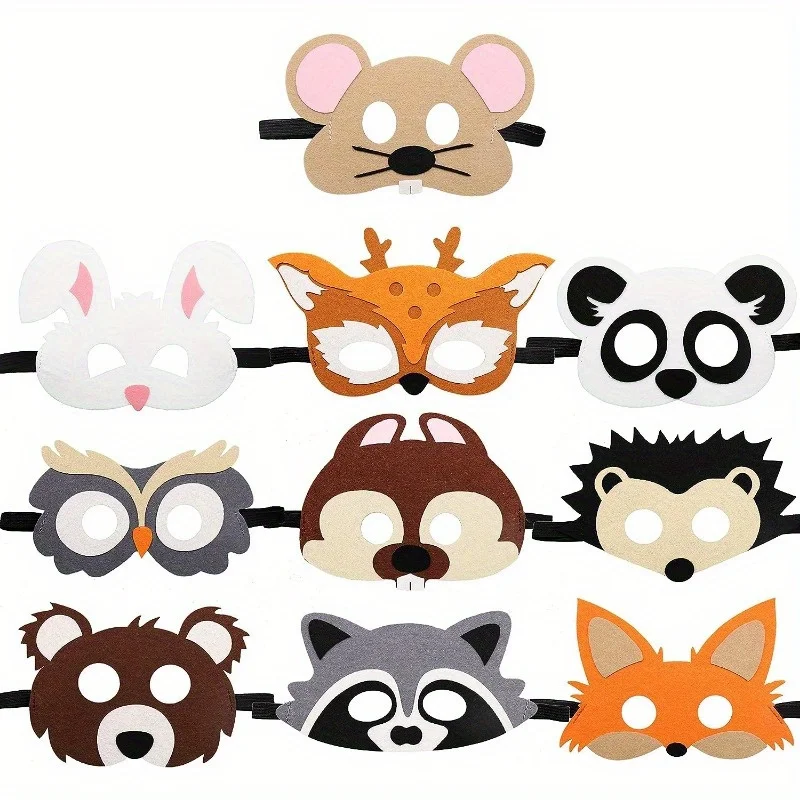 10pcs Animals Felt Masks Creatures Animal Cosplay Zoo Camping Themed Party Favors Supplies