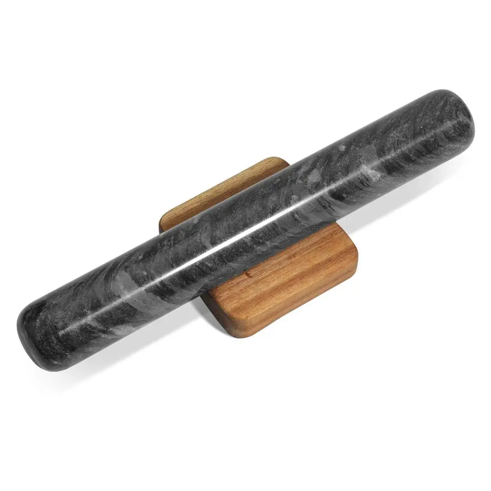 

Marble Rolling Pin with Wood Cradle 12 Inch Black, NonStick Dough Roller Professional Essential Kitchen Utensil French Heavy Du