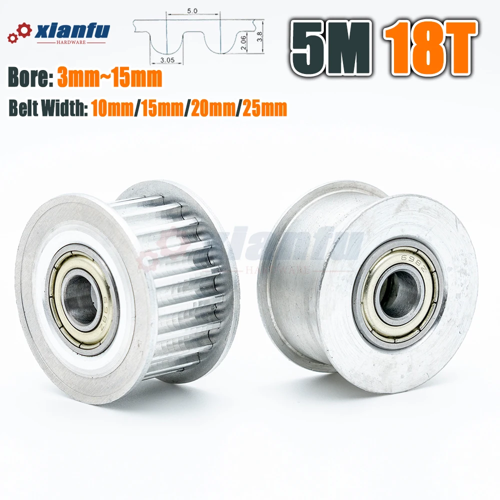 HTD 5M 18T Idle Gear Bore 3～15mm Width 11～27mm 18Teeth Tensioner HTD5M 18Teeth Tightening Wheel With Bearing Timing Belt Pulley