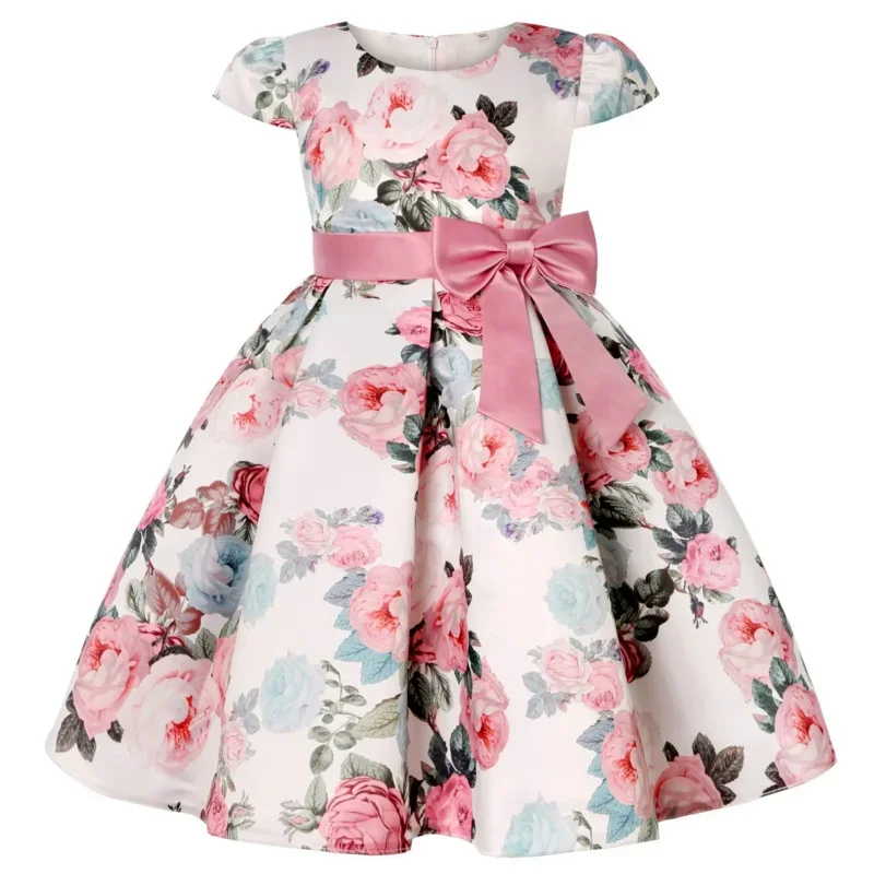 Vestido elegante floral para meninas, Casual Princess Party Dresses, Roupa infantil, Natal, Casamento, Aniversário, Bebê, Novo