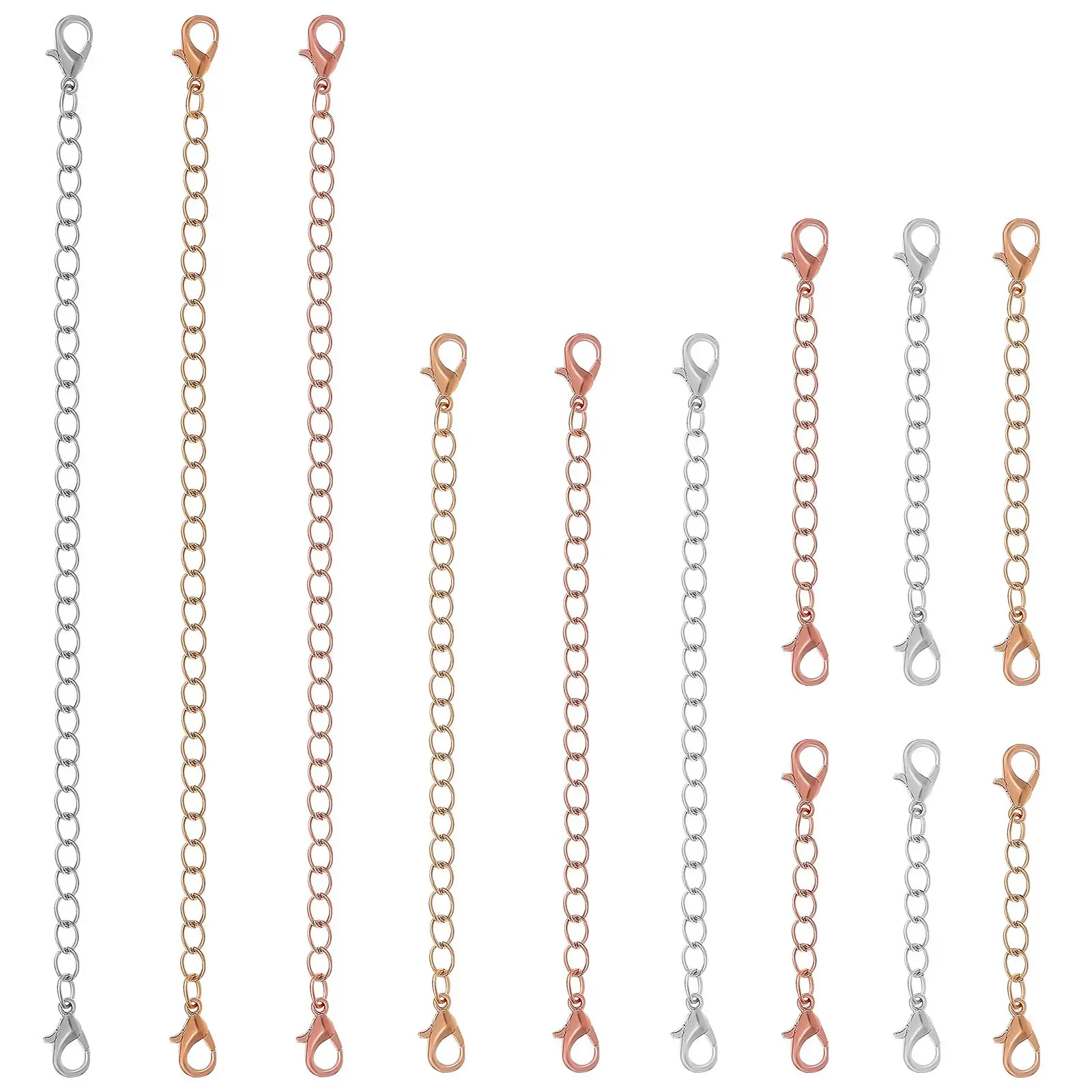 12 Pcs Extension Chains 2 3 4 6 Inches Gold Silver Rose Gold Necklace Bracelet Extender DIY Jewelry Making Projects Accessories
