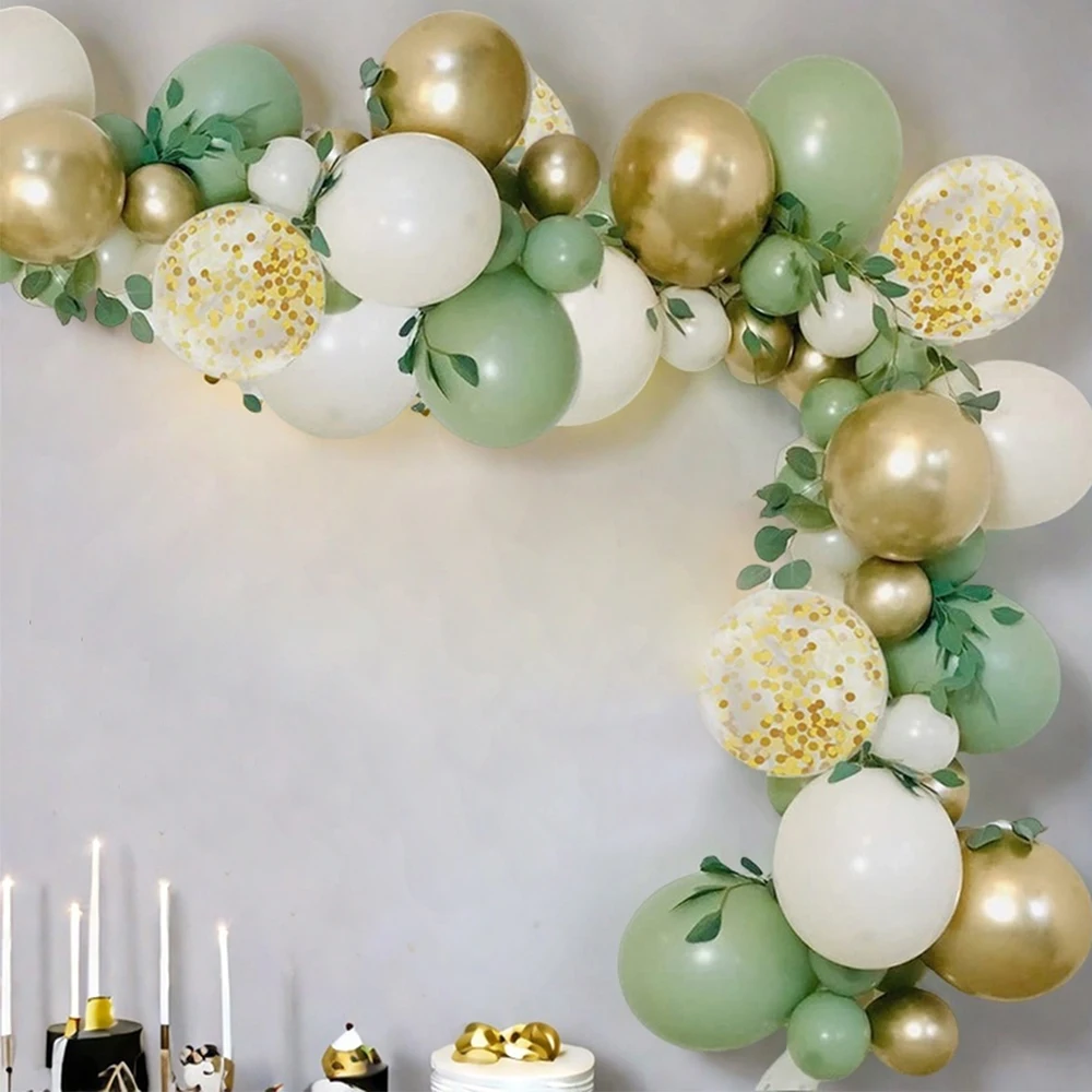 Retro Olive Green Balloons Kit White Confetti Balloon Party Decoration Balloon Birthday Party Wedding Important Festival Decorat