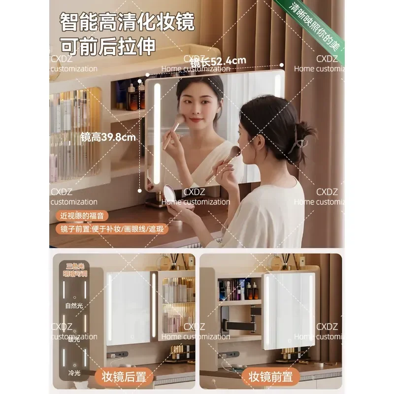 70cm Solid Wood Bedside Table 90cm Dressing Table with Storage Locker Integrated Design for Small Apartment