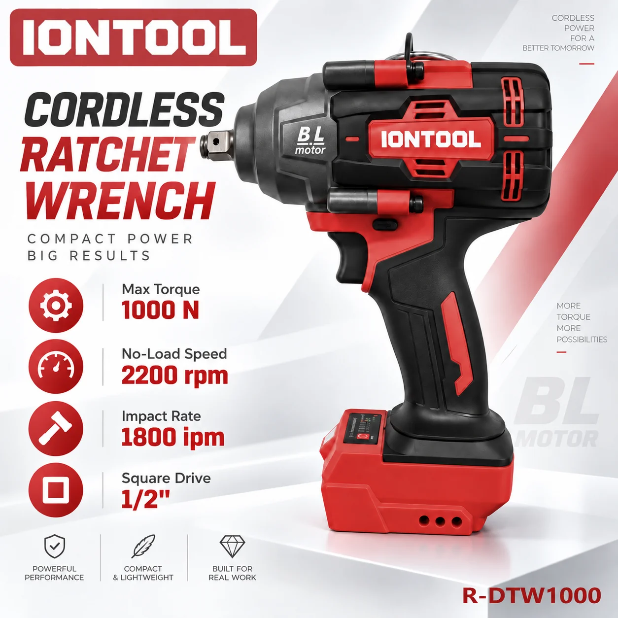 IONTOOL Professional High Torque 1000N.m Cordless Impact Wrench for Car Repair Tire Change and Garage Workshop Power Tool