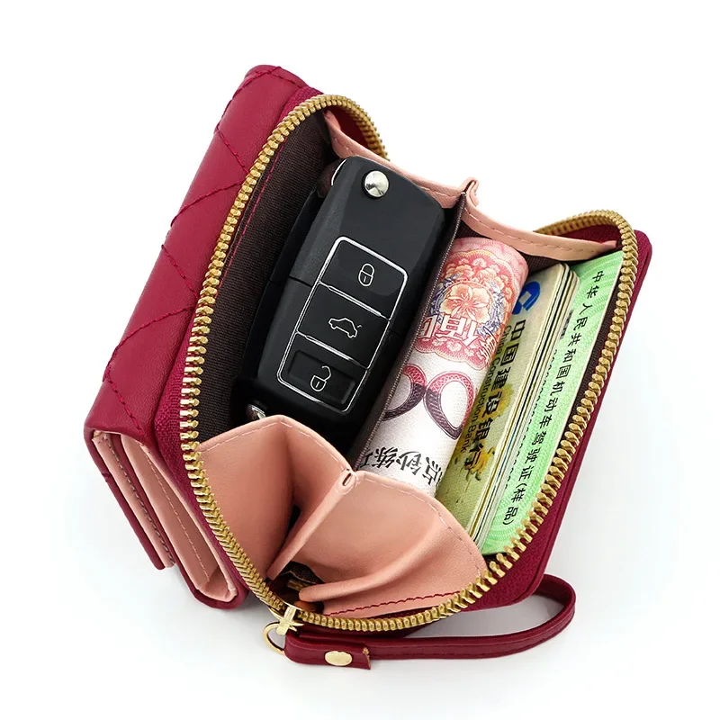 

Embroidered short fashion women's wallet embroidered coin purse women's three fold bag with multiple card slots