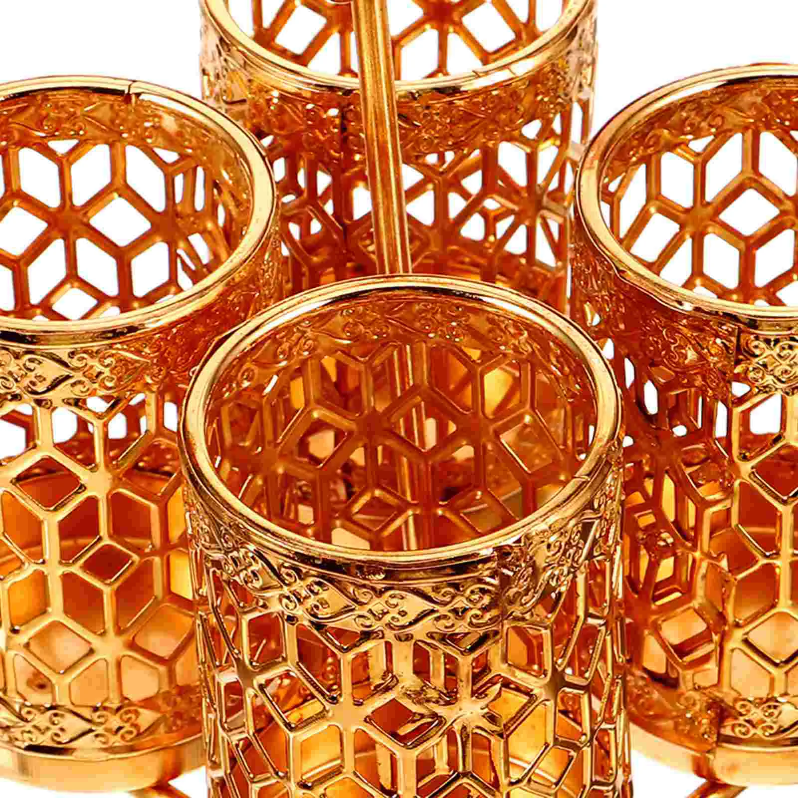 Light Luxury Gold-plated Iron Hollow Rotatable Home Multi-tube Knife Chopsticks Holder Drying Rack Cutlery Container Kitchen