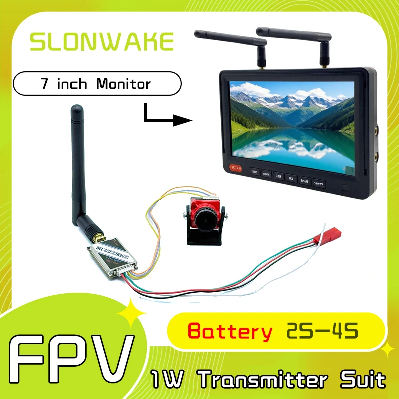 SLONWAKE 48CH 1000mW Wireless AV Image Transmitter &1800TVL 2.1mm Camera with 7 inch Monitor Build in DVR for RC FPV Quadcopter