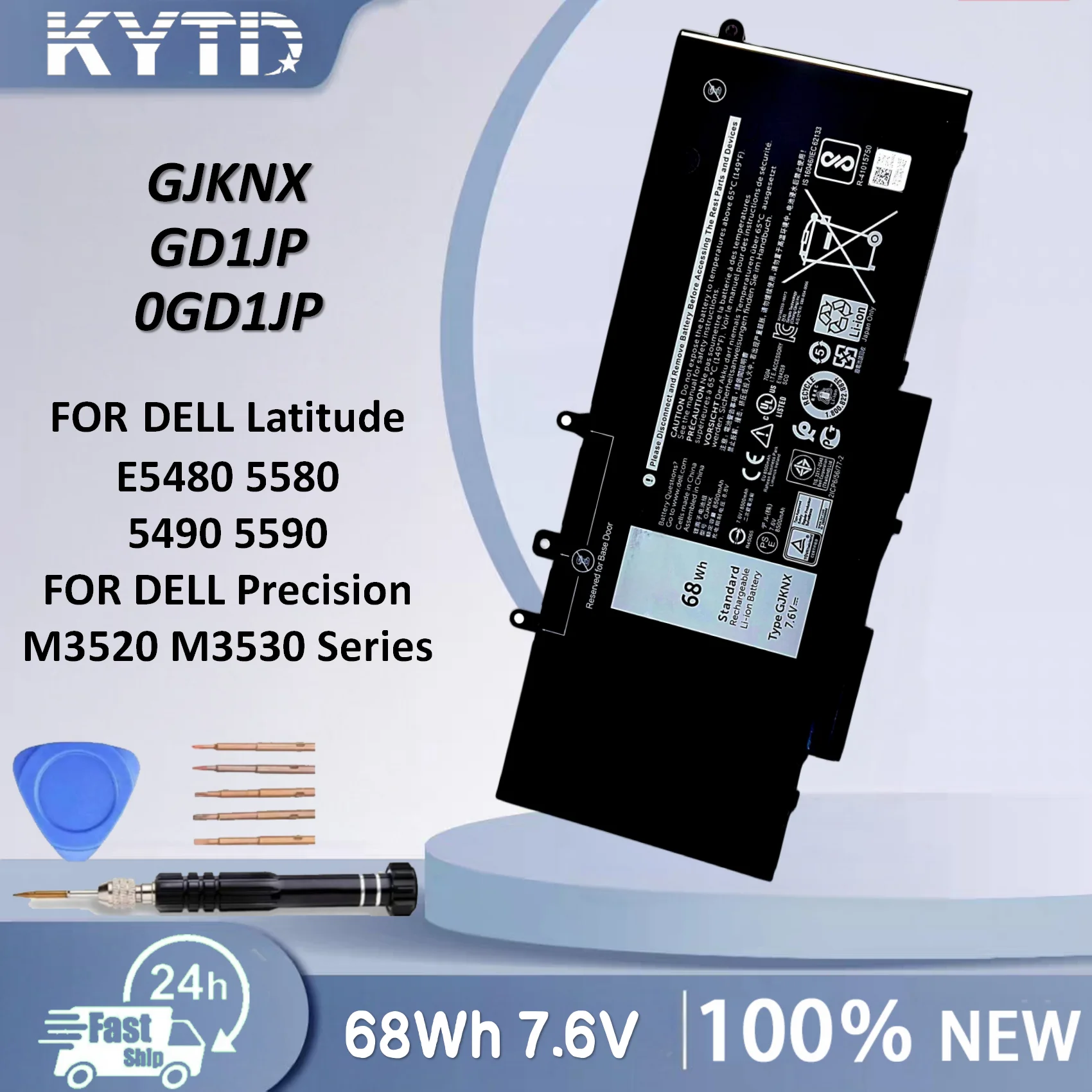 Batería para portátil KYTD GJKNX para DELL Latitude E5480 5580 5490 5590 para DELL Precision M3520 M3530 Series GD1JP 7.6V 68WH