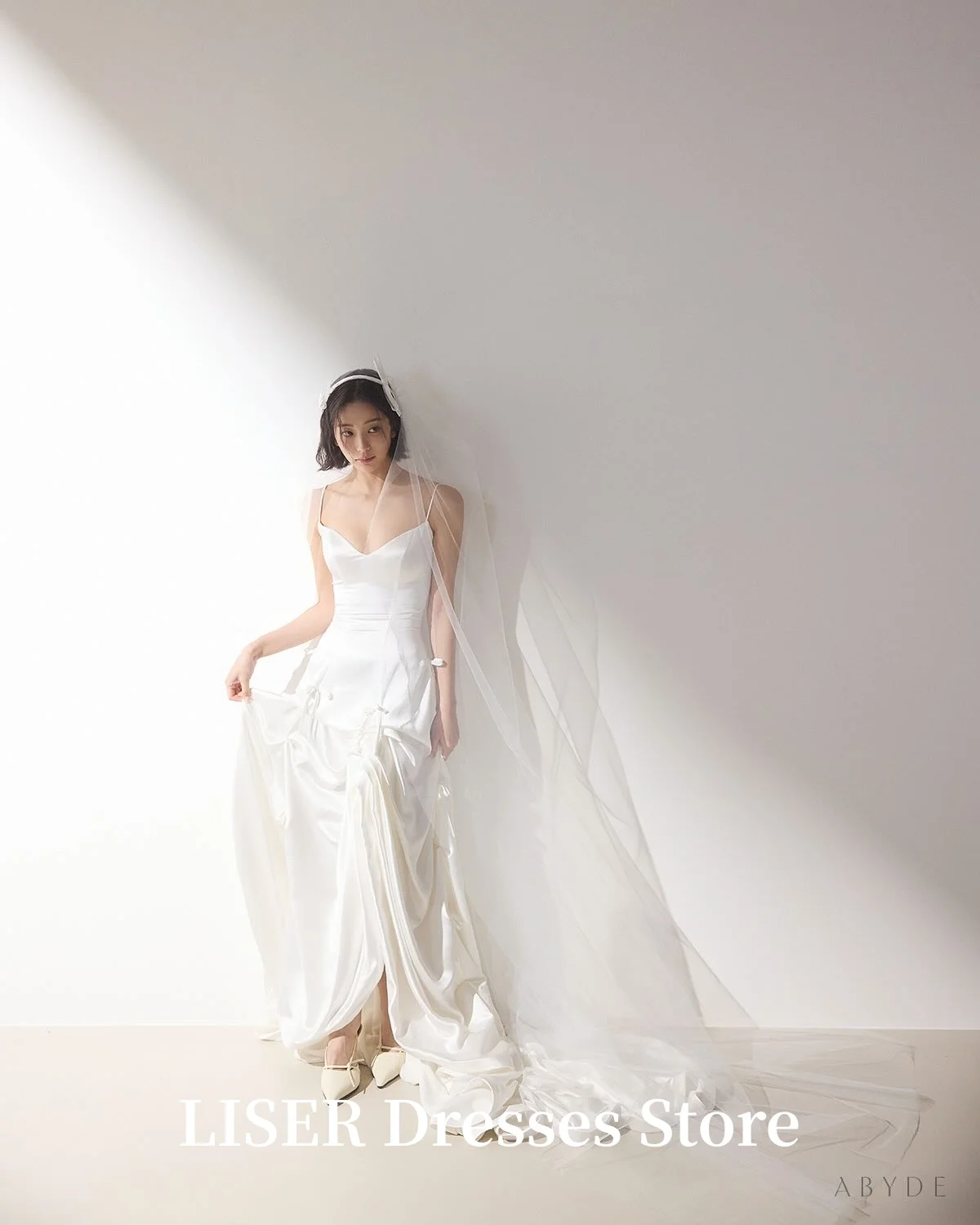

Liser Sweetheart A-Line Korea Wedding Dresses Ribbons Silk Satin Photo Shoot 웨딩드레스 Elegant Bridal Gowns Customized Corsets