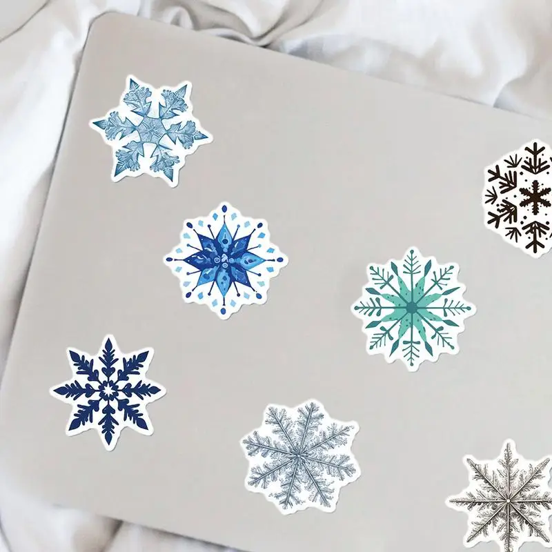 Snowflake Window Stickers 50X Non-Repeating Snowflake Card Stickers Winter Holiday Stickers For Laptop Water Bottle Scrapbook