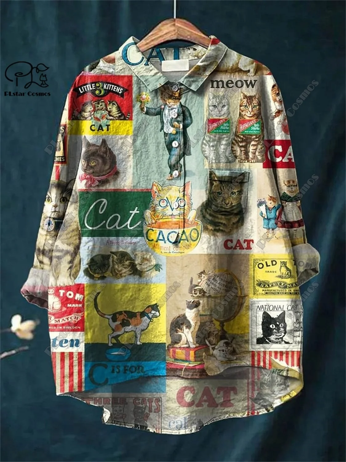PLstar Cosmos new 3D printed women's loose retro cute puppy fun casual open tube shirt K-3