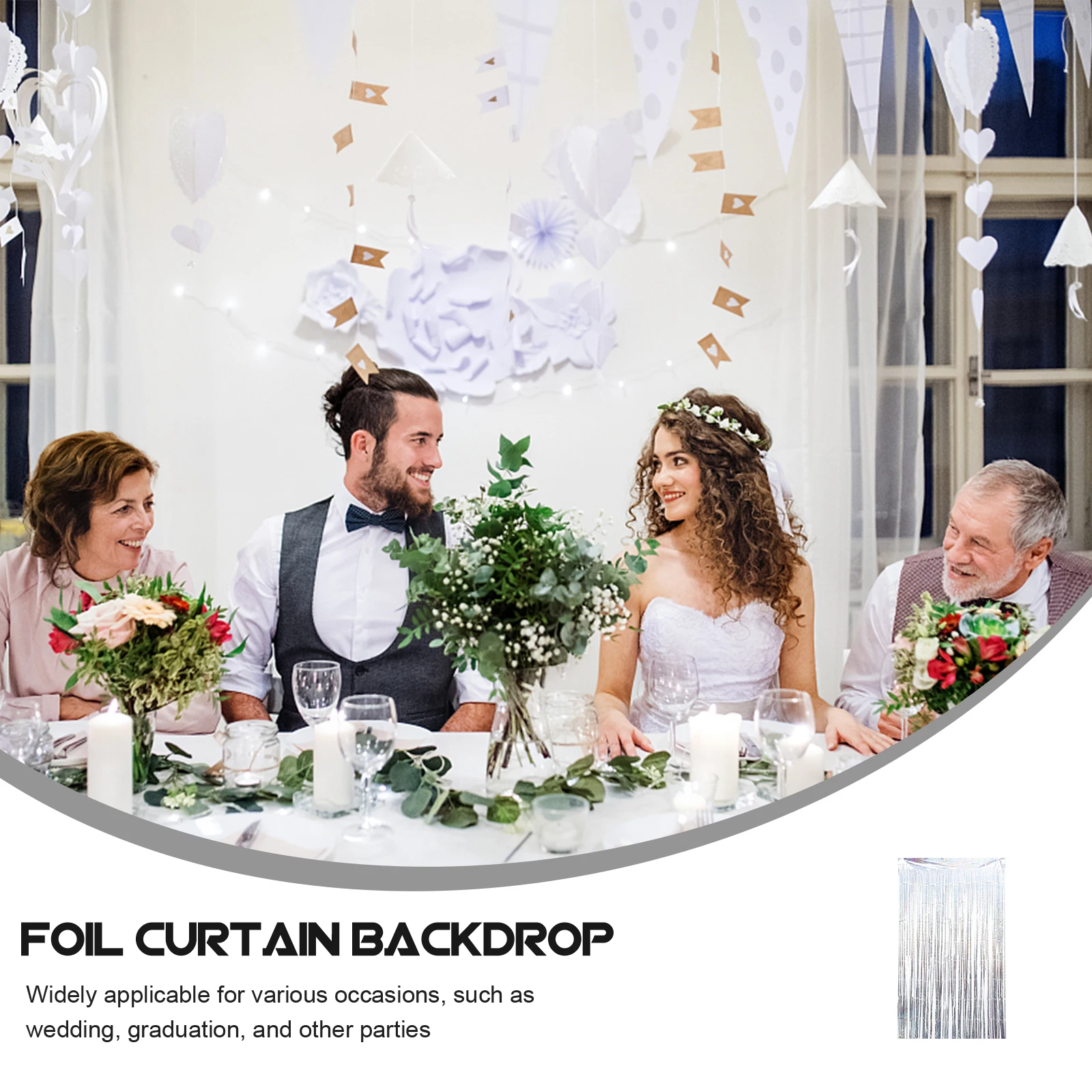 

2Pcs Elegant Foil Curtain Silver Tinsel Fringe Backdrop for Weddings and Parties Decorations